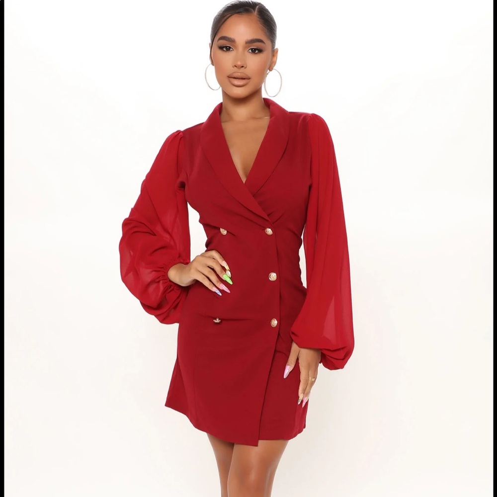 New Fashion Nova Wine Color Double Breasted Blazer Dress - Picture 1 of 5